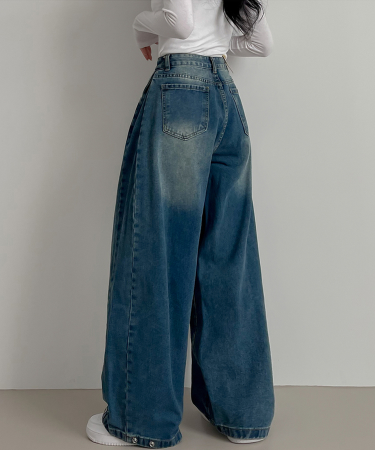 スチームウォッシングデニムワイドパンツ DARK DENIM