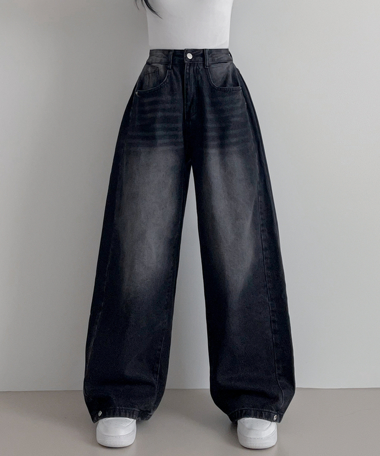 スチームウォッシングデニムワイドパンツ BLACK