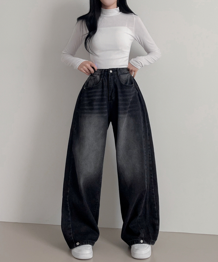 スチームウォッシングデニムワイドパンツ BLACK