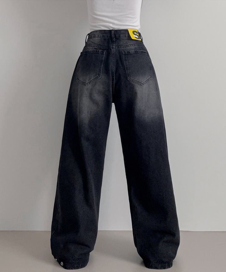 スチームウォッシングデニムワイドパンツ BLACK