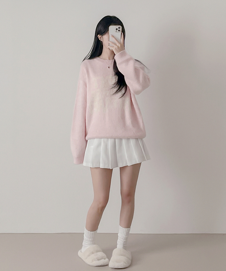 크리미 레터링 브러쉬 니트 연핑크