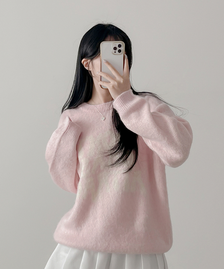 크리미 레터링 브러쉬 니트 연핑크