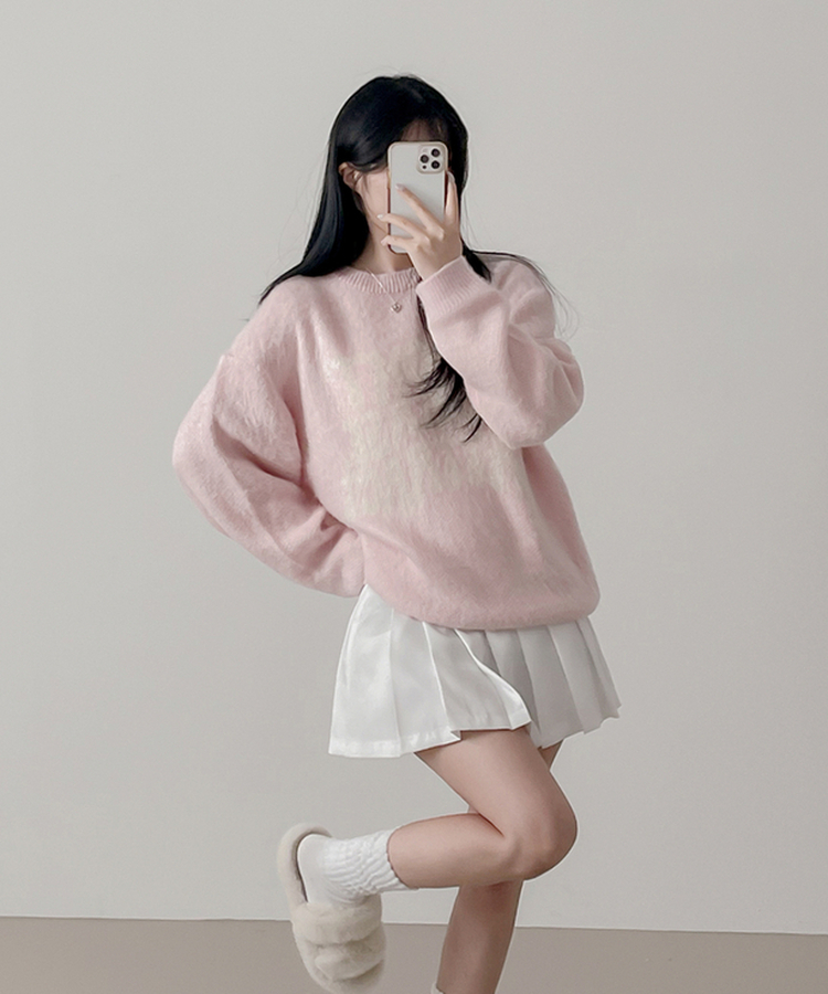 크리미 레터링 브러쉬 니트 연핑크