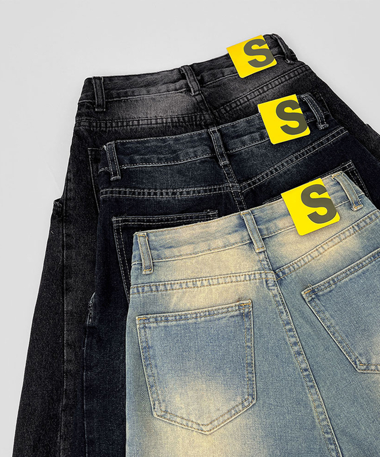 빅 투핀턱 허리 조절 워싱 맥시 와이드핏 밑단스냅 데님팬츠