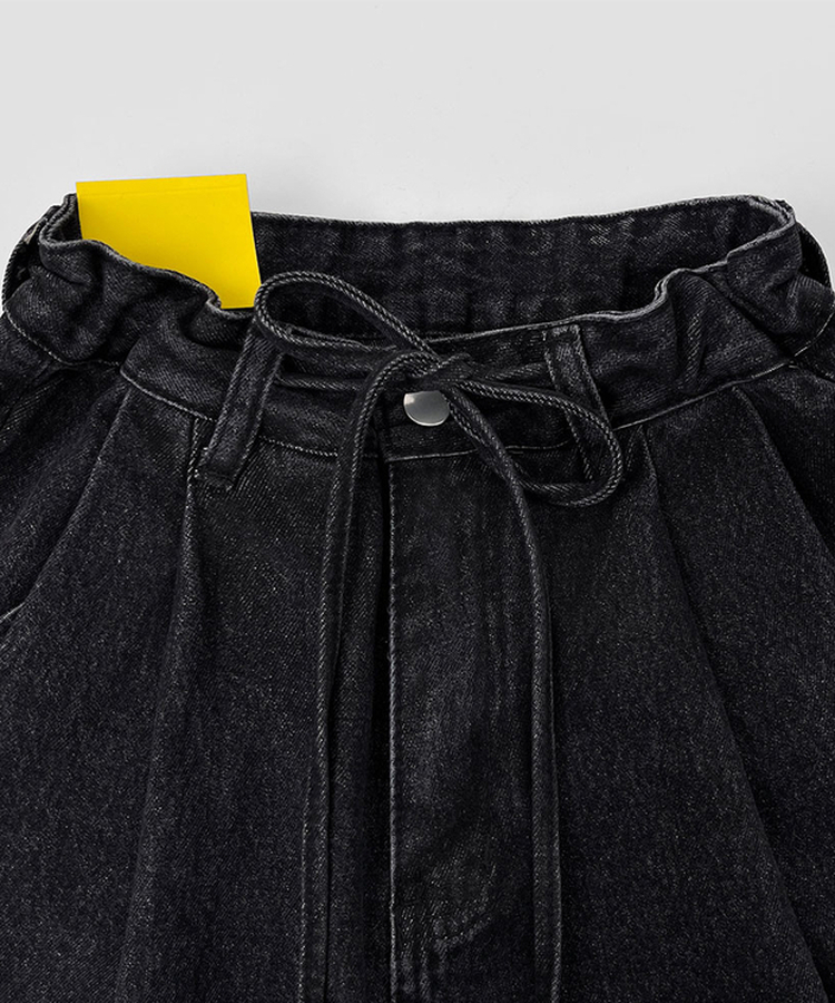 빅 투핀턱 허리 조절 워싱 맥시 와이드핏 밑단스냅 데님팬츠