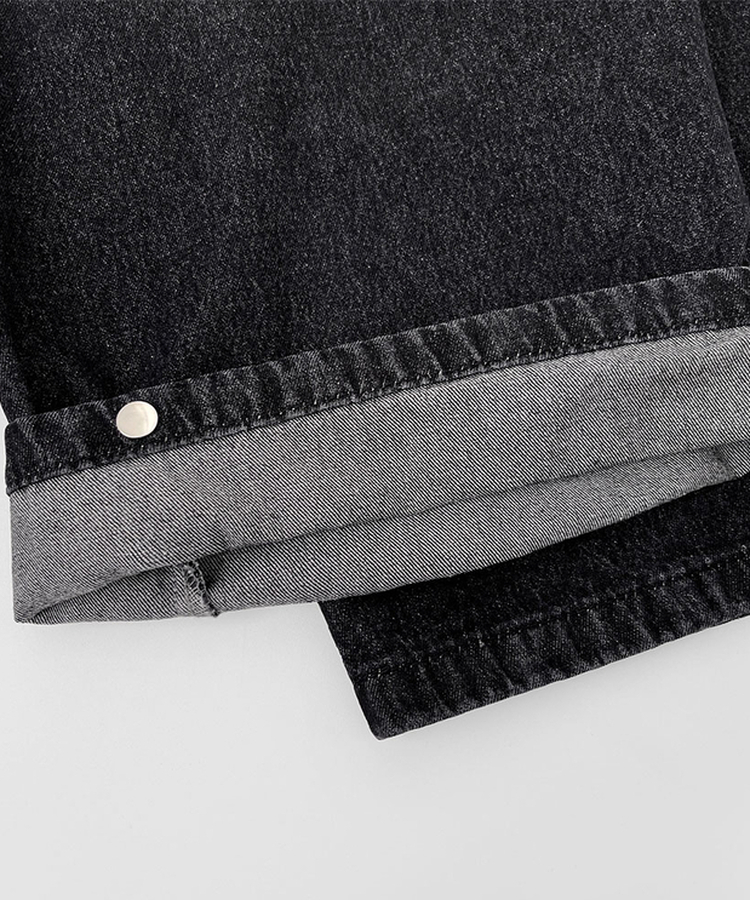 빅 투핀턱 허리 조절 워싱 맥시 와이드핏 밑단스냅 데님팬츠