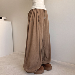 コーデュロイストリングバルーンワイドパンツ(5color) DEEP BEIGE