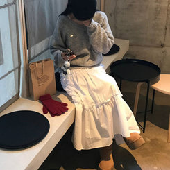 ミディ/ロングスカート エッセンシャルフリルティアードスカート WHITE