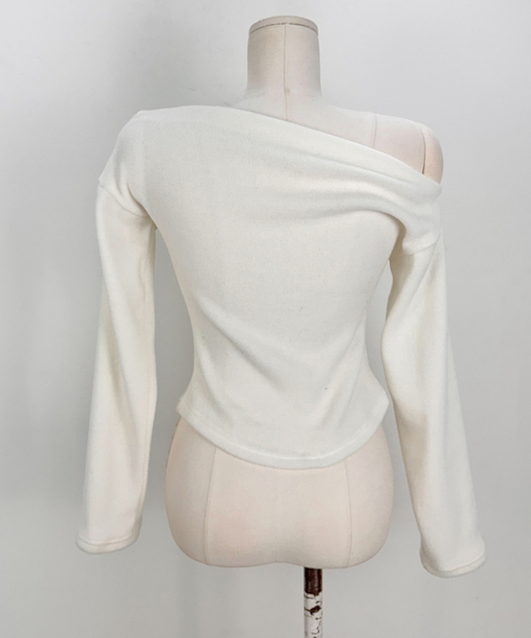 【タイ付き】ボートネックオフショルダードレープTシャツ