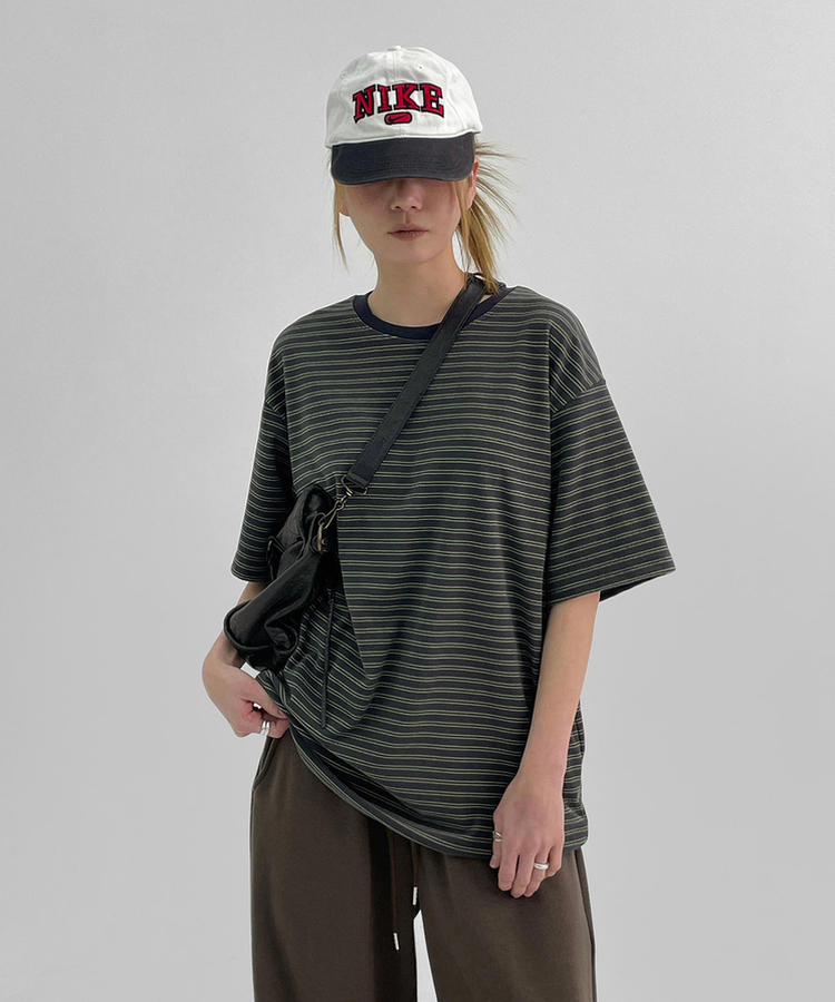 オーバーティングストライプ半袖Tシャツ