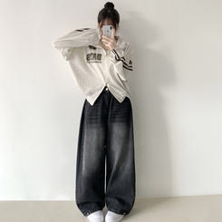 サイドピンタックハイウエストローワイドデニムパンツ BLACK