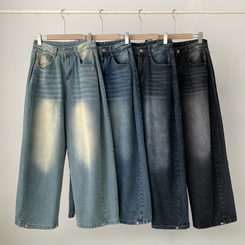 サイドピンタックハイウエストローワイドデニムパンツ