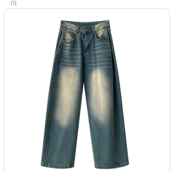 サイドピンタックハイウエストローワイドデニムパンツ