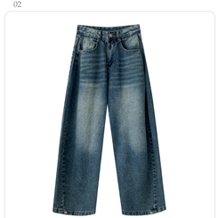 サイドピンタックハイウエストローワイドデニムパンツ