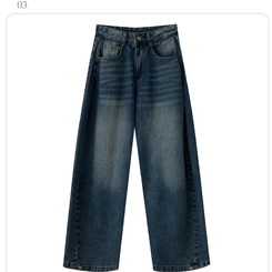 サイドピンタックハイウエストローワイドデニムパンツ