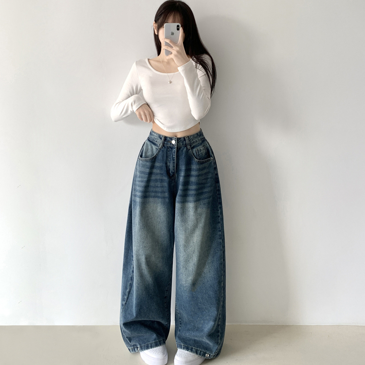 サイドピンタックハイウエストローワイドデニムパンツ DARK DENIM