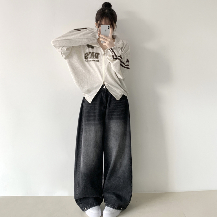 サイドピンタックハイウエストローワイドデニムパンツ BLACK