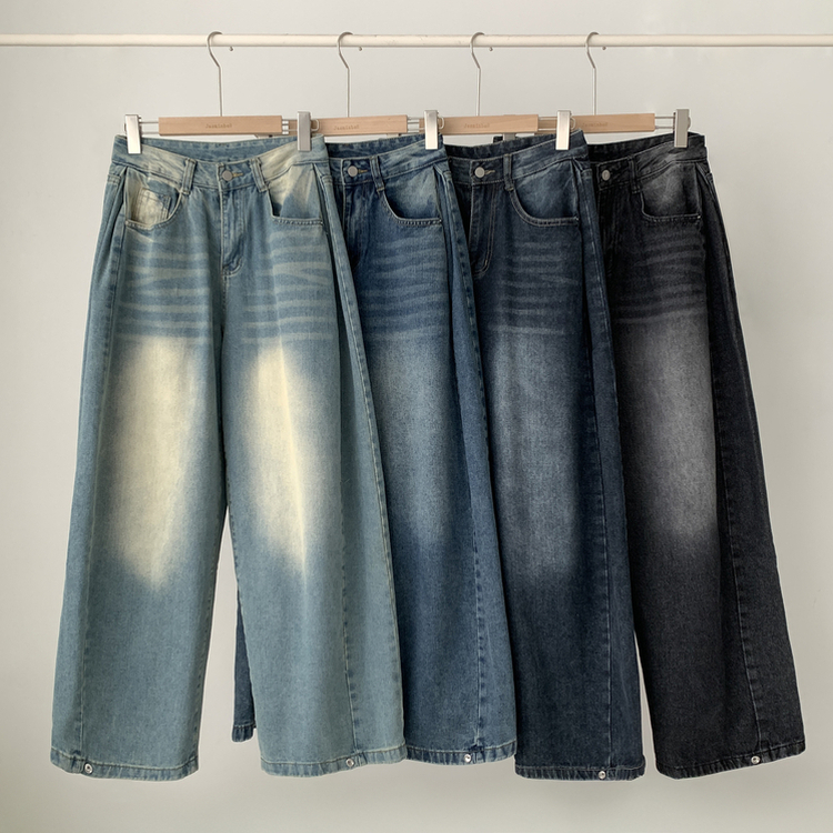 サイドピンタックハイウエストローワイドデニムパンツ