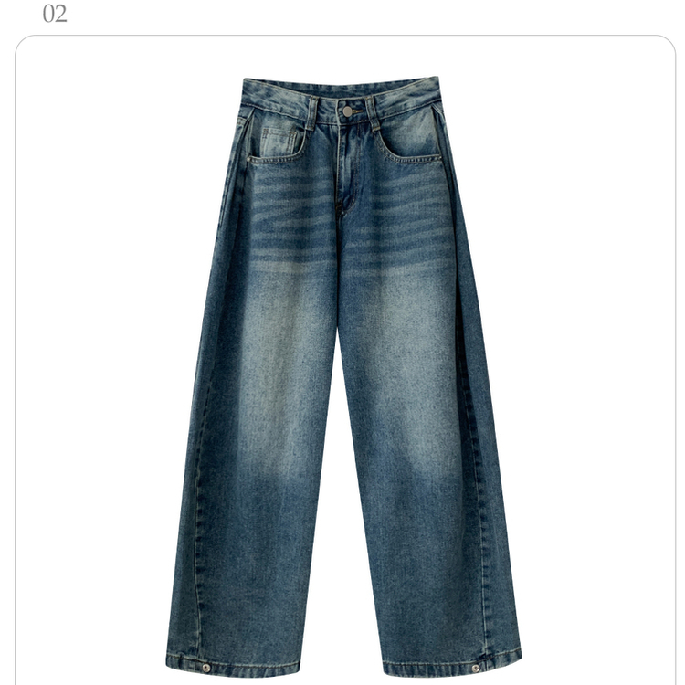 サイドピンタックハイウエストローワイドデニムパンツ