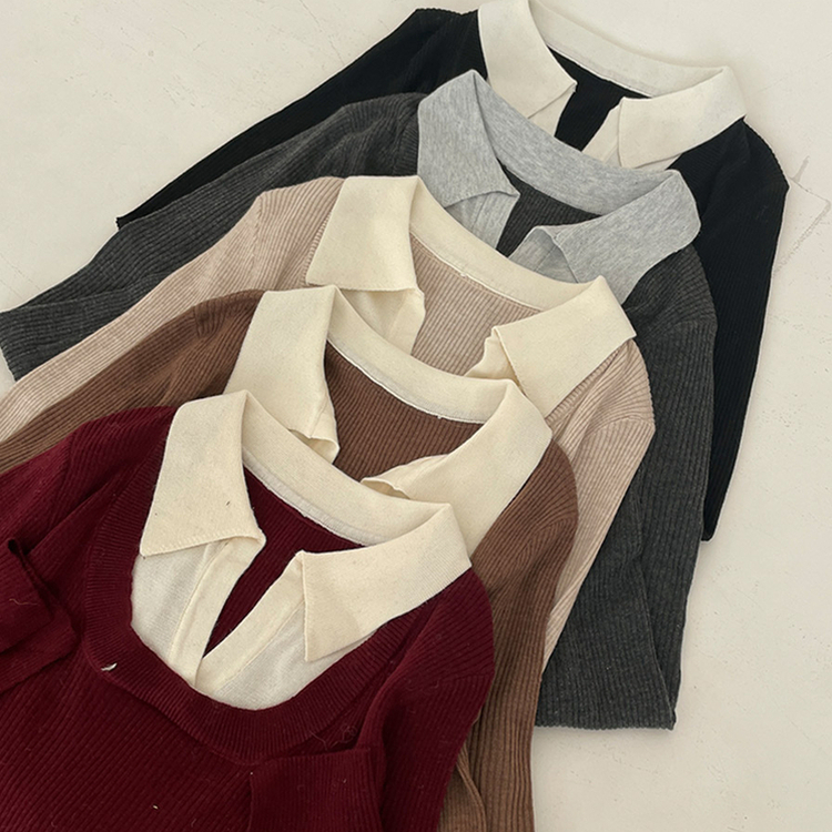 트러블 레이어드 카라 골지 니트