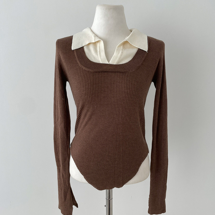 트러블 레이어드 카라 골지 니트