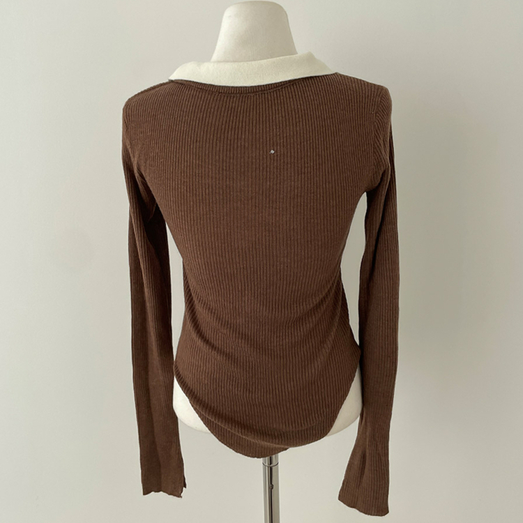 트러블 레이어드 카라 골지 니트