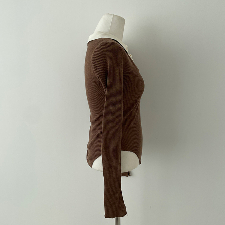 트러블 레이어드 카라 골지 니트