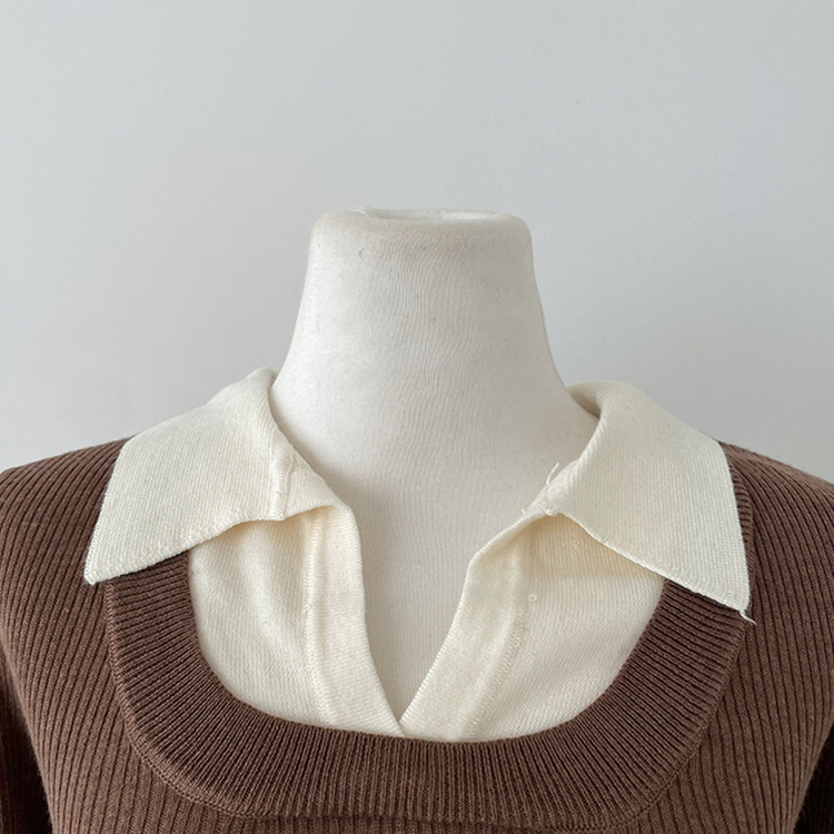 트러블 레이어드 카라 골지 니트