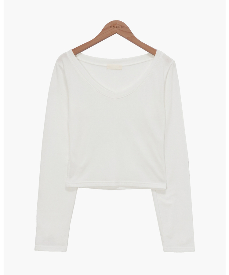 Vネックスリムクロップ長袖Tシャツ(6color)