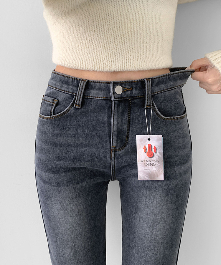 【丈別】【起毛】ブーツカットフィットバンディングデニムパンツ