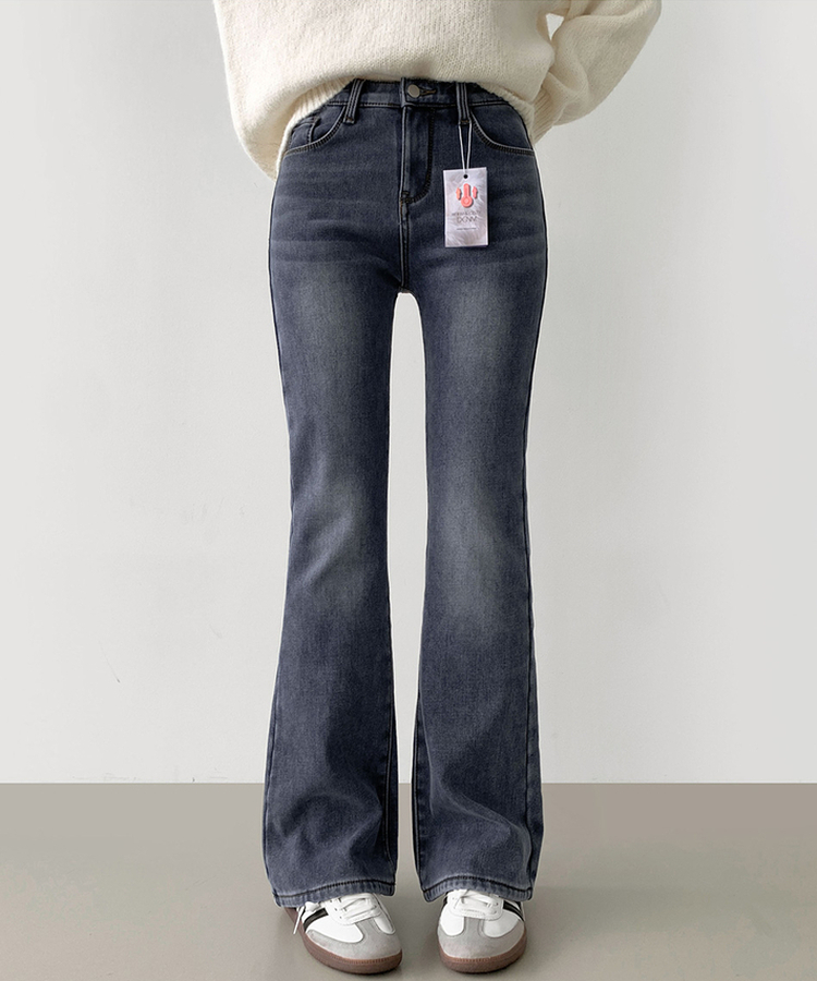 【丈別】【起毛】ブーツカットフィットバンディングデニムパンツ