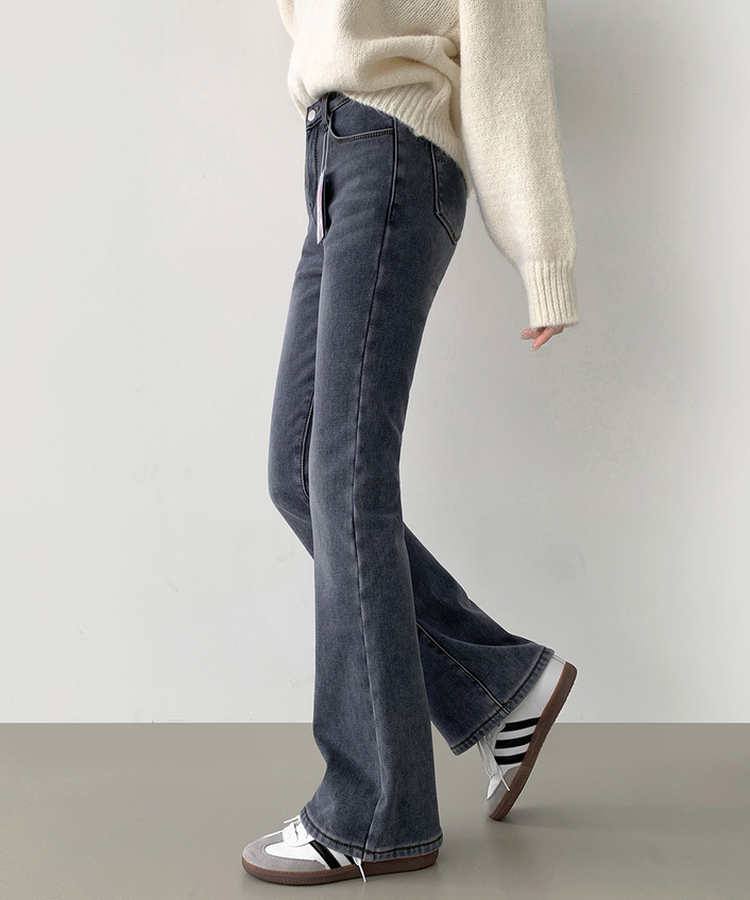 【丈別】【起毛】ブーツカットフィットバンディングデニムパンツ