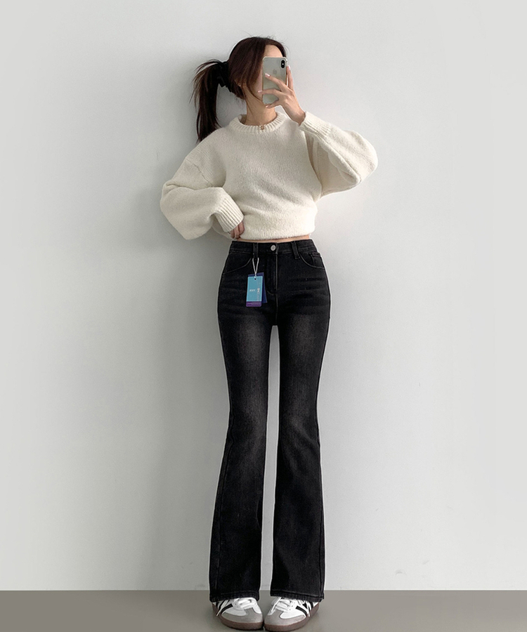 【丈別】【起毛】ブーツカットフィットバンディングデニムパンツ