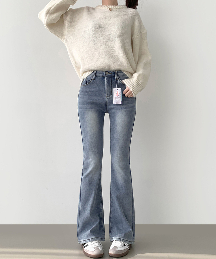 【丈別】【起毛】ブーツカットフィットバンディングデニムパンツ