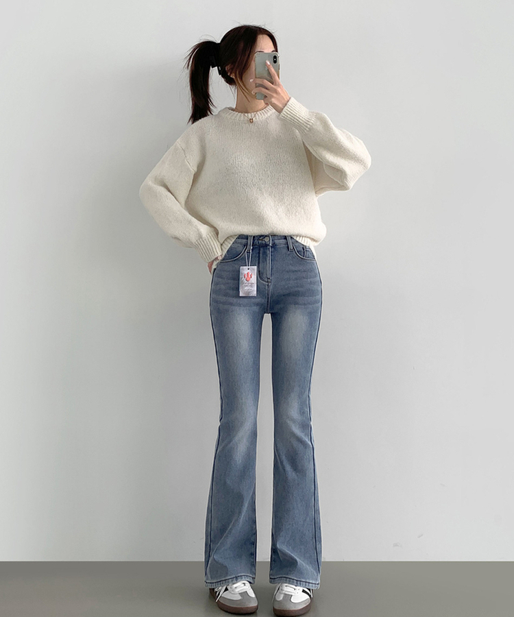 【丈別】【起毛】ブーツカットフィットバンディングデニムパンツ