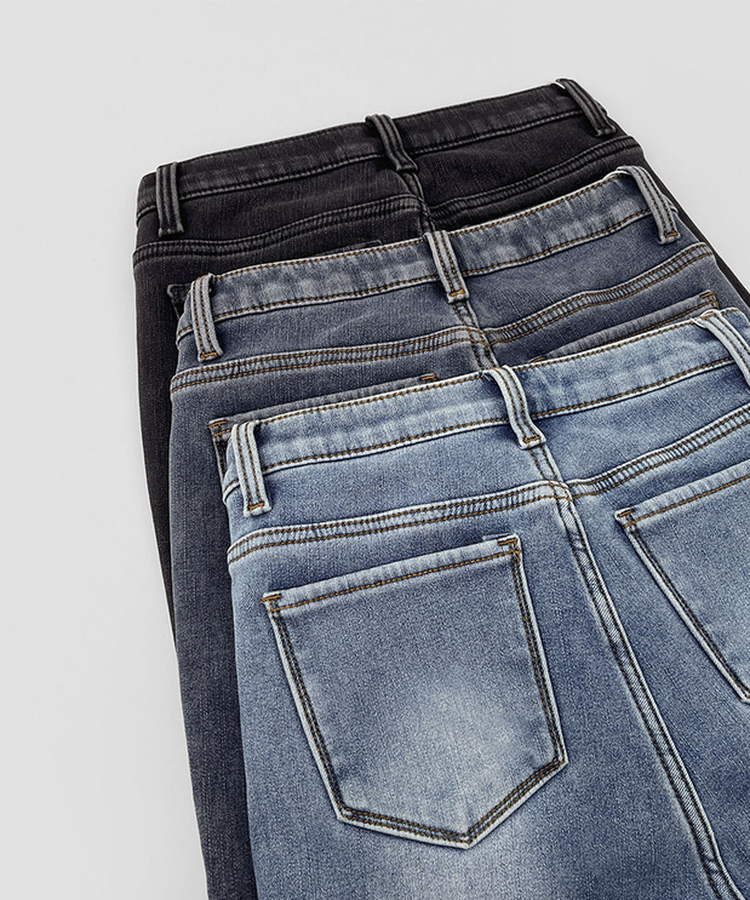 【丈別】【起毛】ブーツカットフィットバンディングデニムパンツ