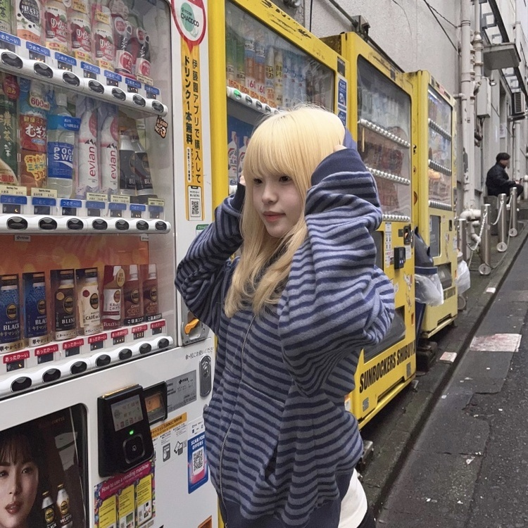 런던 투웨이 기모 스트라이프 후드집업 네이비