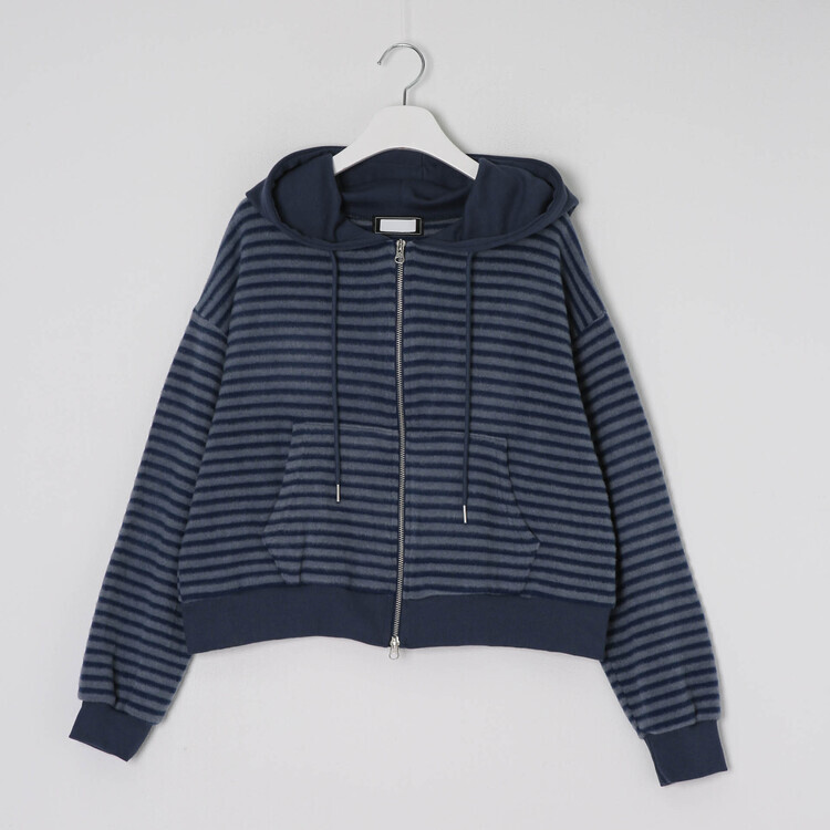 런던 투웨이 기모 스트라이프 후드집업