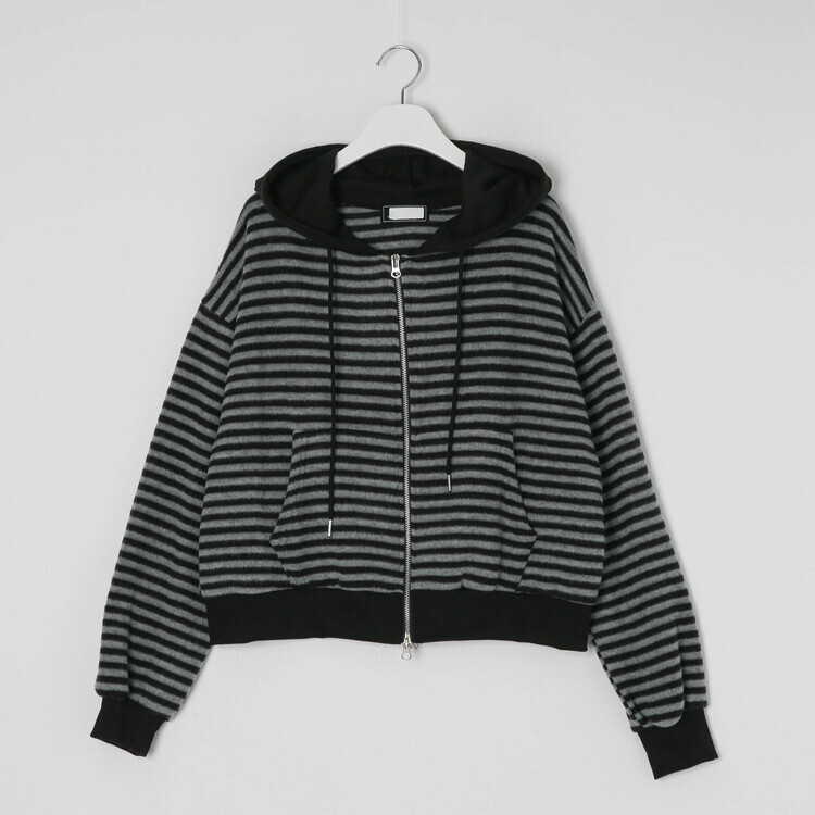 런던 투웨이 기모 스트라이프 후드집업
