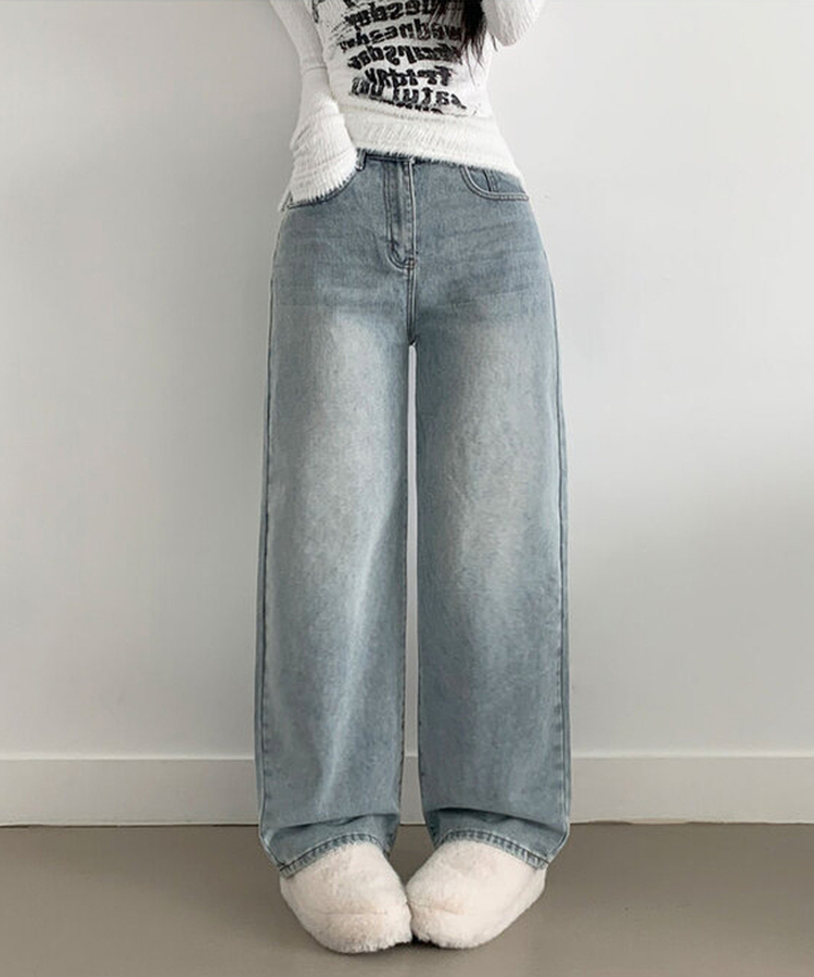 【丈別】【起毛】ピーチストレートハイウエストパンツ(6color)
