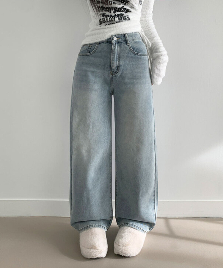 【丈別】【起毛】ピーチストレートハイウエストパンツ(6color)