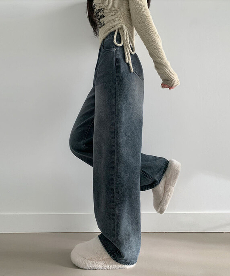 【丈別】【起毛】ピーチストレートハイウエストパンツ(6color)