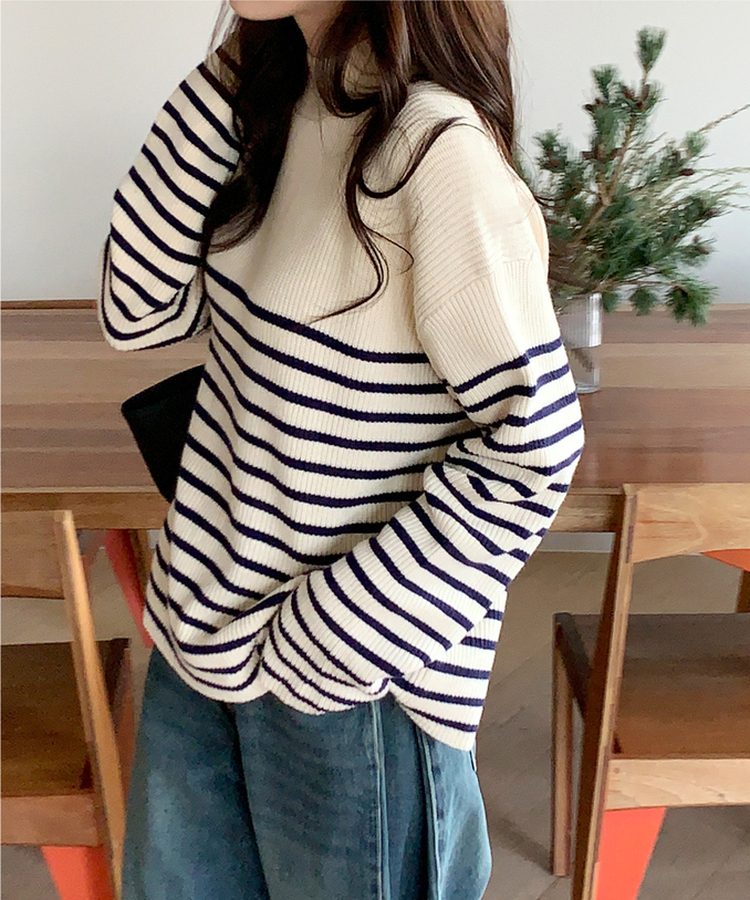 キャッシュストライプニット NAVY