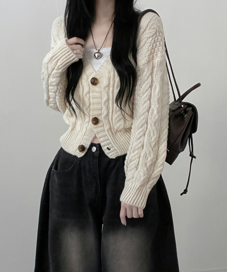 피넛꽈배기브이넥크롭도톰니트가디건 아이