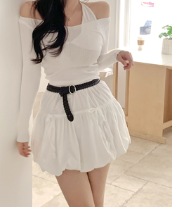 レイヤードホールターネックニット WHITE