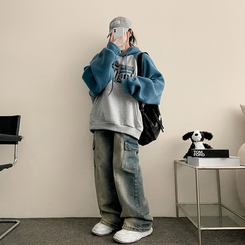 バンディングスリットカーゴデニムワイドパンツ DARK DENIM