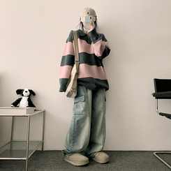 バンディングスリットカーゴデニムワイドパンツ LIGHT DENIM