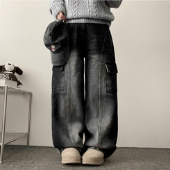 バンディングスリットカーゴデニムワイドパンツ BLACK