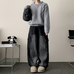 バンディングスリットカーゴデニムワイドパンツ BLACK