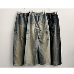 バンディングスリットカーゴデニムワイドパンツ